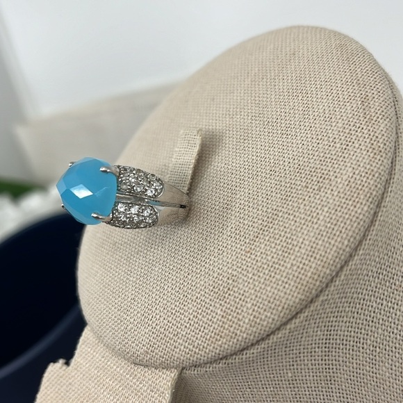 💎 925 Sterling Silver Blue Chalcedony & CZ Ring - Size 7, Thailand - Picture 6 of 14